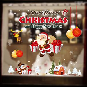 Muurstickers Verwijderbare venster Sticker Kerstdecoratie Interieur ShopWindow Decals Santa Elk kinderkamer jaar