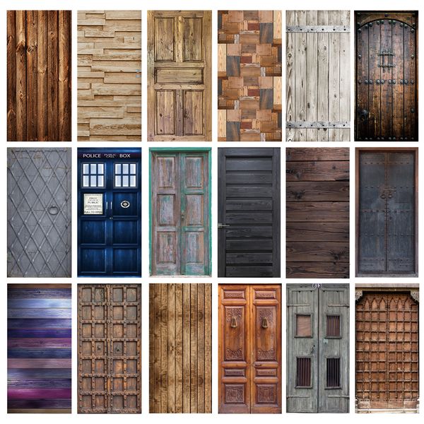 Stickers Muraux Rétro Porte Imitation Bois Portes En Bois Autocollant 3D Auto-Adhésif Vinyle Salon Couloir Décor Decal Pour La Maison 230717