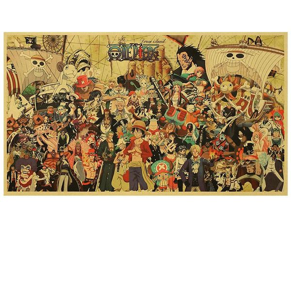 Pegatinas de pared de papel Kraft Retro, póster de retrato familiar de una pieza, accesorios de decoración del hogar, pinturas, regalo para niños, pancartas de Anime