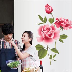 Muurstickers Romantische liefde 3D Rose Flower Achtergrond Meubilair Woonkamer TV Decor Sticker Home