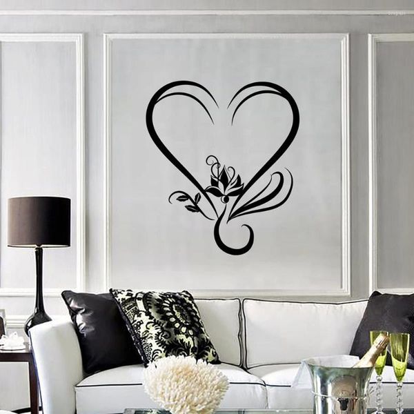 Stickers muraux romantique amour coeur et fleur de Lotus Yoga Mandala autocollant salon chambre mariage Couple décalcomanie décor à la maison