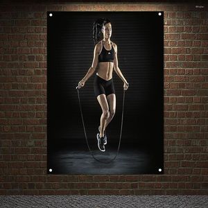 Muurstickers touw overslaan sportschool decor inspirerende poster tapijtstraining hangende gespierde body banners vlaggen boksfitness