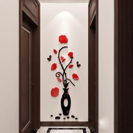 Muurstickers Rose Vaas Acryl voor Woonkamer Slaapkamer Plum Blossom DIY Art Decoration Fashion Flower Home Decor