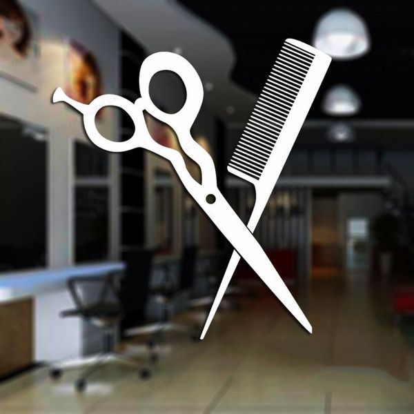 Stickers muraux ciseaux Salon de coiffure décalcomanie Salon de coiffure autocollant coiffeur fenêtre verre décor JH575Wall StickersWall