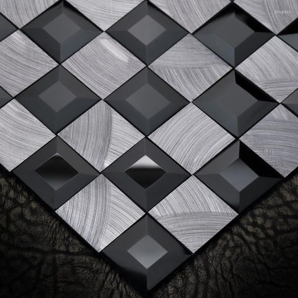 Pegatinas de pared autoadhesivas, espejo negro de 30mm, azulejos de mosaico de plata de Metal mezclado, pegatina de ladrillo para chimenea moderna para sala de estar