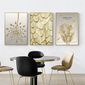 Autocollants muraux auto-adhésifs en forme de plante de luxe dorée, décoration de maison, affiches et imprimés modernes en feuille d'or pour salon