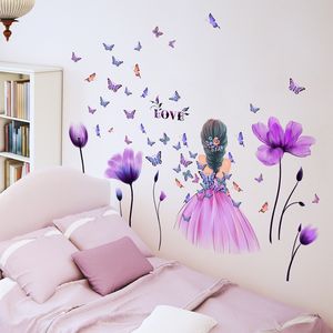 Muurstickers zelfklevende muurstickers voor woondecoratie tulp meisje vlinder muurstickers 230714
