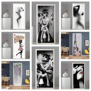 Stickers muraux Sexy Femmes 3D Porte Peel Bâton Vinyle Autocollant Couverture De Toilette Decal Home Design Re Papier Peint Art Décor Peintures Murales 230717