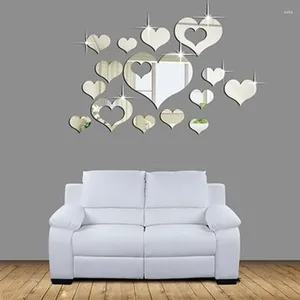 Muurstickers Zilver DIY Acryl Spiegel Liefde Harten Voor Woonkamer Slaapkamer Thuis Decals Decoratie