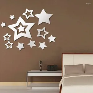 Stickers muraux argent bricolage acrylique miroir étoiles pour salon chambre maison décalcomanies décoration