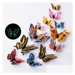 Autocollants muraux Simation Lumineux papillon 3D Stickerhome Festival Décoration Glow in the Dark Magnet Papillons 6-12 cm Drop Livraison Dhu2r