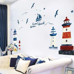 Muurstickers soortgelijke mediterrane vuurtoren gebouw sticker interieur woonkamer bank TV achtergrond sticker lente decoratie