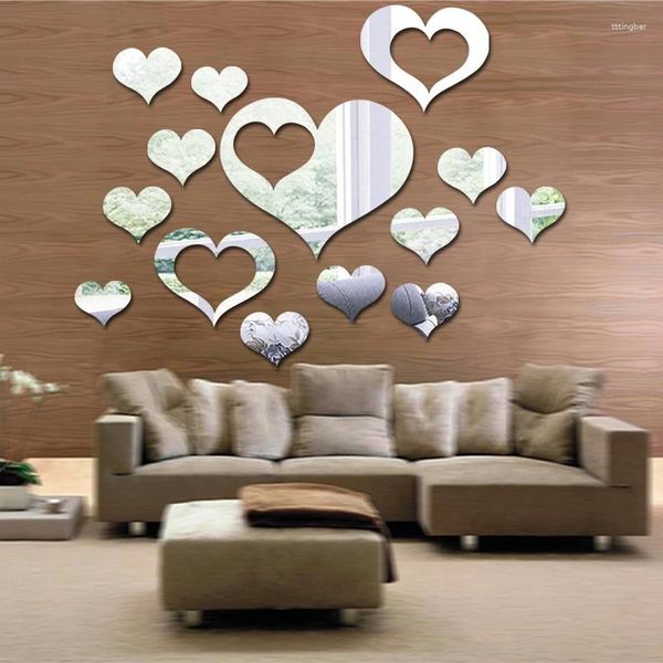 Autocollants muraux sktn aim-coeur durable miroir mural mural 3d décalage simple bricolage décoratif amovible amovible décoration de maison