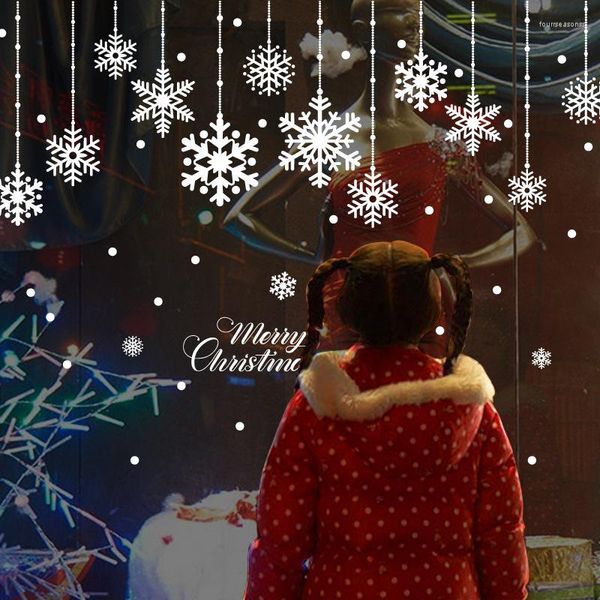 Pegatinas de pared Copo de nieve Papel tapiz de ventana extraíble Decoración de tienda de gran tamaño 2023 Lindo tren Nieve Navidad PVC Etiqueta de Papá Noel para habitación de niños