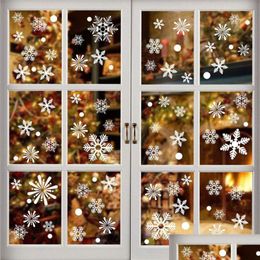 Stickers muraux flocon de neige fenêtre décalcomanie électrostatique autocollant de Noël amovible décoration en verre hiver vacances année décor de neige goutte dhxom