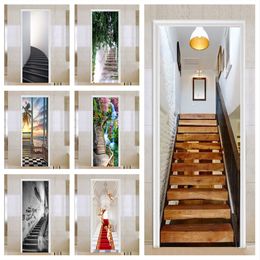 Pegatinas de pared Escalera Escalera Película Puerta Decorativo Impermeable DIY Autoadhesivo Escalera Pegatina Murales Muebles Baño Cocina 230717