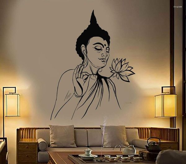 Stickers Muraux Autocollant Décoration Intérieure Fleur Bouddha Lotus Bouddhisme Yoga Studio Art Mural GXL20