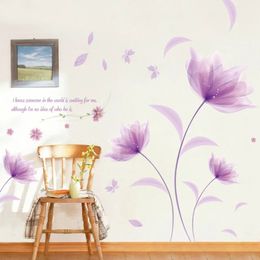 Autocollants muraux amour romantique fleurs violettes chambre à coucher, sparadrap artistiques pour décoration de maison, papier peint de fond, 231128