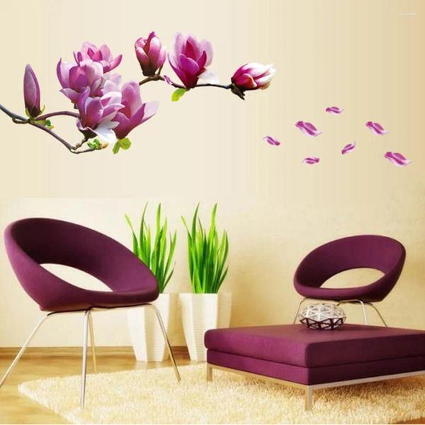 Autocollants muraux fleur de Magnolia, étiquette de décoration murale amovible, vente en gros de belles fleurs