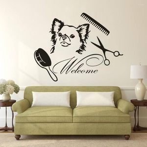 Stickers Muraux Autocollant Animaux Boutique Salon De Toilettage Bienvenue Signe Fenêtre Stickers Chien Soins Peintures Murales Affiche Art