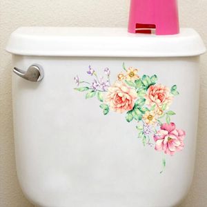 Stickers muraux autocollant auto-adhésif beaux décalcomanies décoration bricolage armoire salle de bain fleurs colorées PVC fleur de pivoine réfrigérateur 3D toilette