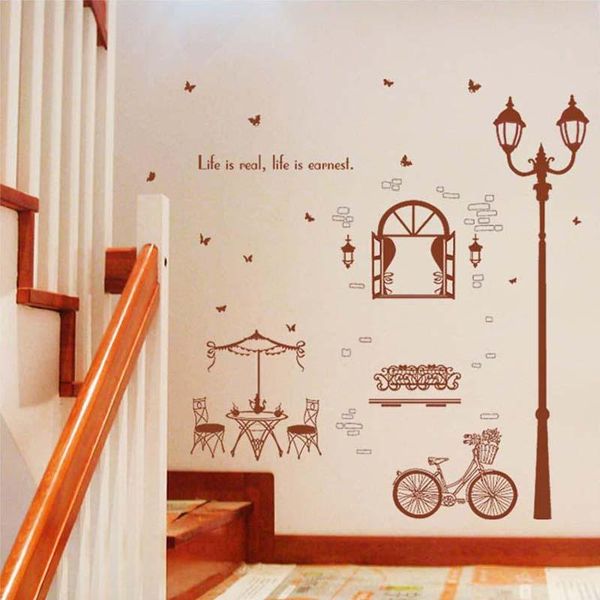 Pegatinas de pared, lámpara de calle, bicicleta, café, casa, pegatina, sala de estar, dormitorio, pasillo, Fondo, decoración del hogar, papel tapiz