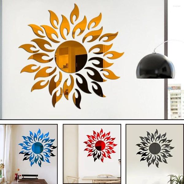 Stickers muraux Soleil Miroir Autocollant 3D TV Fond DIY Décor Decal Art Mural Chambre Salle De Bain Décoration