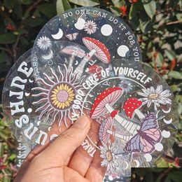 Stickers muraux tournesol champignon Sun Catcher PVC fenêtre en verre électrostatique Sun-Catcher prismes autocollant lumière du soleil décalcomanies livraison directe Dhfad