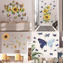 Autocollants muraux tournesol autocollant 3D couleur stéréo papillon pour filles chambre décor peinture papier peint auto-adhésif PVC décalcomanie peintures murales