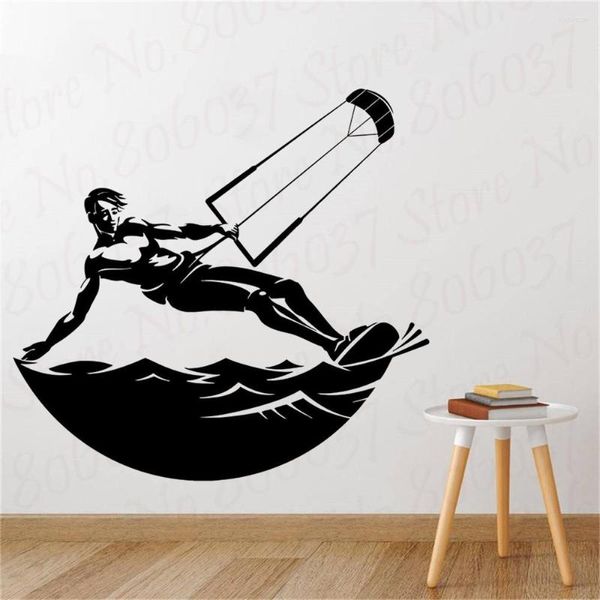 Autocollants muraux surf garçon décalcomanie planche à voile Sports nautiques porte fenêtre adolescents chambre décor à la maison papier peint WL1996