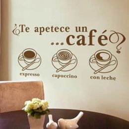 Autocollants muraux en vinyle pour salle à manger et cuisine, décoration murale de fenêtre, sp12 231101, Te apetece un café, langue espagnole