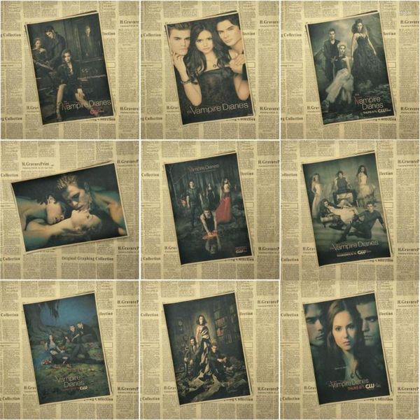 Stickers muraux The Vampire Diaries Vintage Rétro Mat Kraft Papier Antique Affiche Autocollant Home Decora