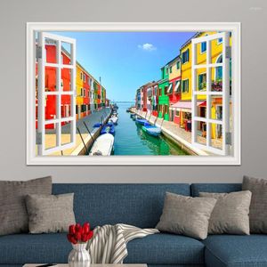 Stickers muraux La ville d'eau venise coucher de soleil autocollant décoratif papier peint pour décor de chambre esthétique Nature paysage 3D carrelage