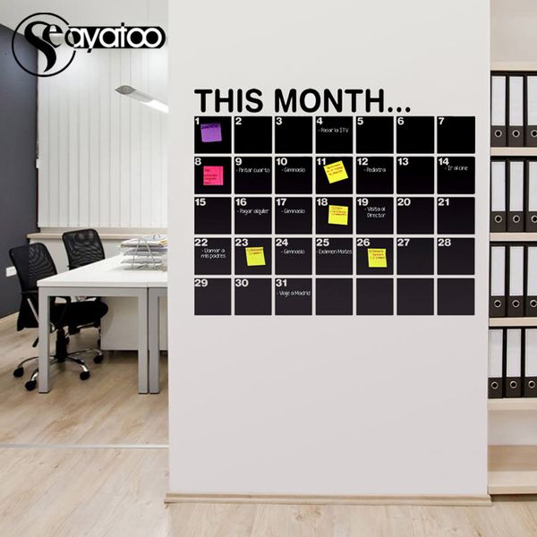 Stickers Muraux Ce Mois Calendrier Planificateur Mensuel Tableau Noir Décalque De Vinyle Décoration De Bureau Tableau Effaçable 58x72cm 230227