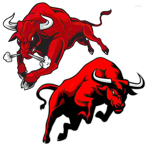 Pegatinas de pared Three Ratels CC55 Red Angry Bull PVC Sticker Decal para ventana Maleta Laptop Mirror Scooter Moto Car