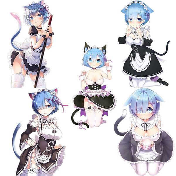 Stickers muraux Trois Ratels CDM368 RE:ZERO Mignon Rem avec des oreilles de chat pour le couvercle du réservoir de carburant du véhicule Décor de voiture Cadeau pour ordinateur portable Réfrigérateur Toilettes