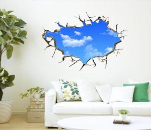 Autocollants muraux à travers le mur bleu ciel blanc nuages amovibles paysage décaloucines muraux nurserie pour enfants décoration de chambre art affiche7866810