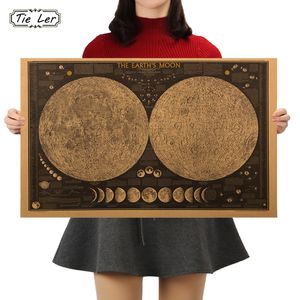 Wall Stickers TIE LER Large Vintage Retro Paper Earth Moon World Map Poster Wall Chart Home Decoration Wall Sticker 230517