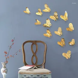 Pegatinas de pared tofok textura de metal 3d hueco mariposa niños decoración de la habitación del papel autoadhesivo