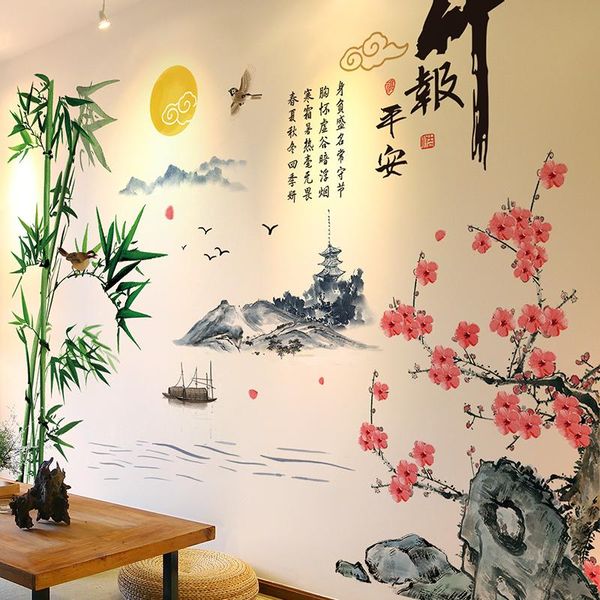 Pegatinas de pared pegatina china tradicional Cotizaciones de flores Inicio Oficina Decoración Sala de estar Habitación Sofá Sofá TV Decoratiom Wallpaper