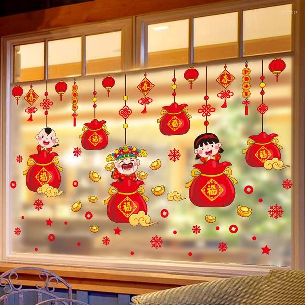 Autocollants muraux traditionnels chinois année décorations 2023 tigre fenêtre autocollant hiver printemps Festival chambre décor Stickers muraux