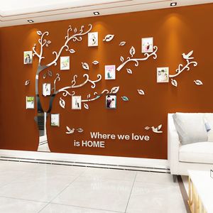 Pegatinas de pared árbol foto marco 3D acrílico espejo pared calcomanías para sofá TV Fondo pared decoración DIY familia foto marco pegatinas