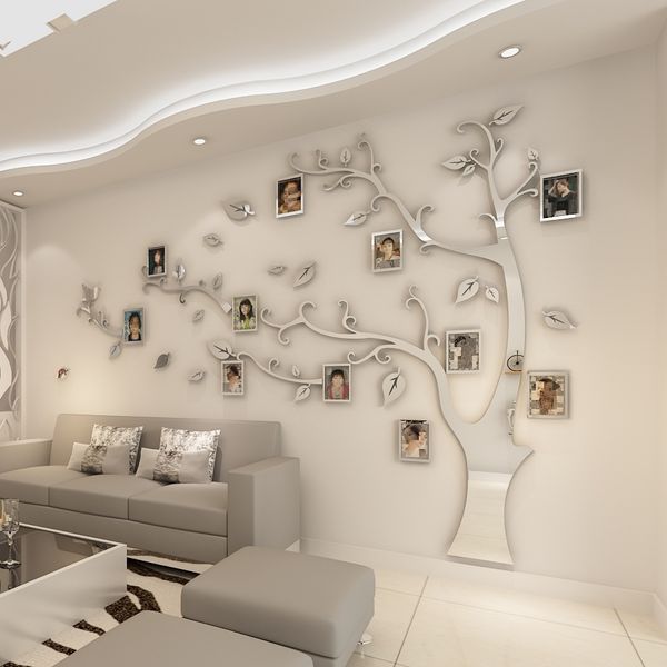 Stickers muraux arbre photo cadre autocollant bricolage miroir sticker mural décoration de la maison salon chambre affiche TV fond mur décor T200111