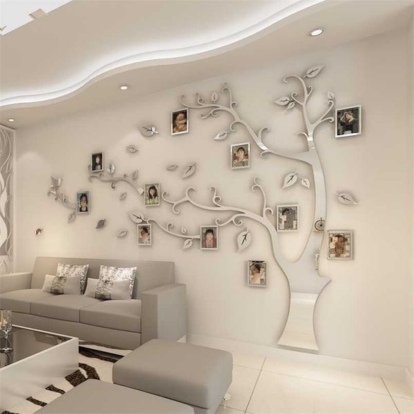 Pegatinas de pared árbol Po marco pegatina DIY espejo calcomanía decoración del hogar sala de estar dormitorio póster TV Fondo decoración 211217