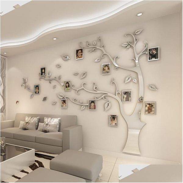 Pegatinas de pared Tree Po Frame Sticker Diy Mirror Decal Decoración del hogar Sala de estar Dormitorio Poster Tv Background Decor 210310 Drop Deli Dhkzi