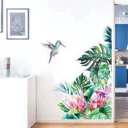 Autocollants muraux feuilles tropicales fleurs décor de salle d'oiseaux mural vivant pour la maison décorative amovible wallpape