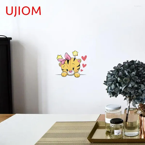 Autocollants muraux ujiom mignon cartoon tigre réfrigérateur accessoires de chambre à coucher étanche du bureau à domicile