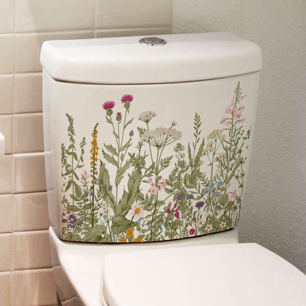 Stickers muraux Divers Plantes Vertes Fleurs Autocollant Salle De Bains Toilettes Décor Stickers Salon Cabinet Décoration De La Maison Auto-Adhésif Mural 230808