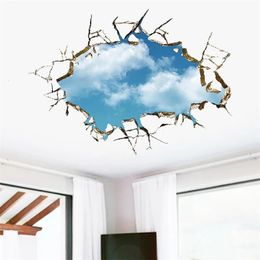 Stickers muraux Vivid créatif 3D fenêtre trou paysage bleu ciel blanc nuage maison décalcomanie autocollant mural pour maison salon toit décalcomanies autocollants 231208
