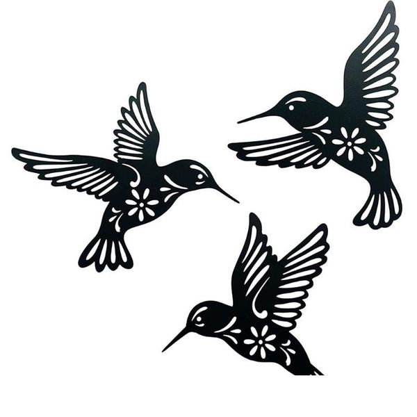 Stickers muraux Stickers muraux 3 pièces métal colibri art décoration évider fer noir oiseau scpture pendentif suspendu orn dhgarden dhtbl